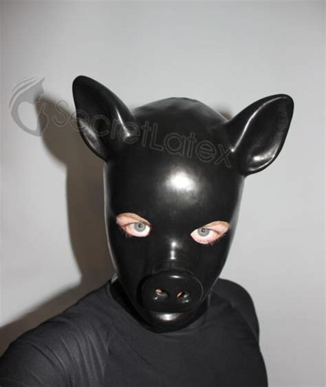 Latex Pig Hood Black Rubber Fetish Piglet Full Head Bondage Bdsm Gimp