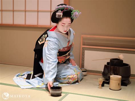 Geisha In Training Performing A Japanese Tea Ceremony Iat Kimono Tea Ceremony Maikoya Kyoto