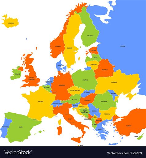 Colorful Map Of Europe Royalty Free Vector Image