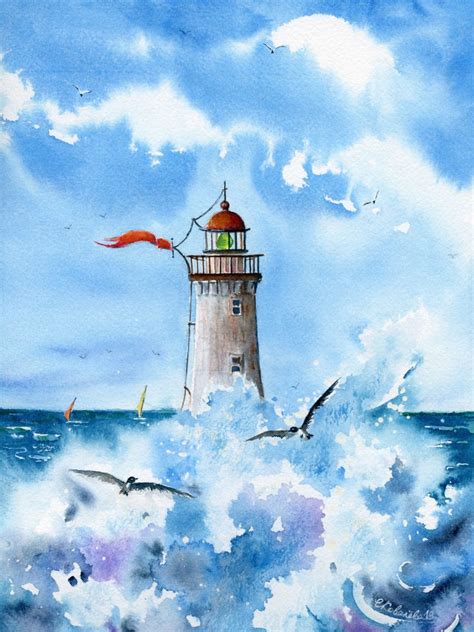 Storm Painting Digital Art Print Lighthouse Instant Etsy Digital