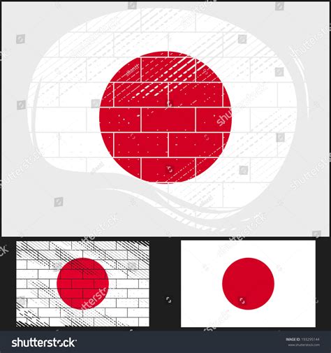Set Scratched Flag Of Japan On White And Black Background Stock Vector