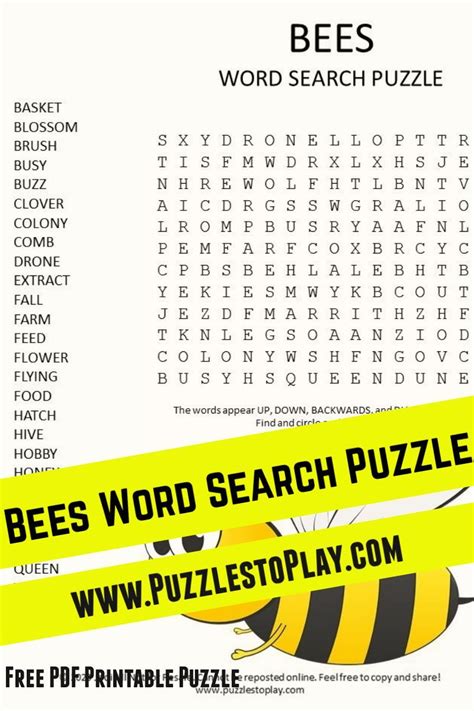 Bees Word Search Puzzle In 2021 Word Search Puzzle Bee Free Printable Puzzles