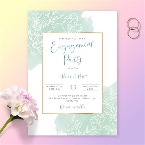Gold Greenery Elegant Engagement Party Invitation Template Online Maker