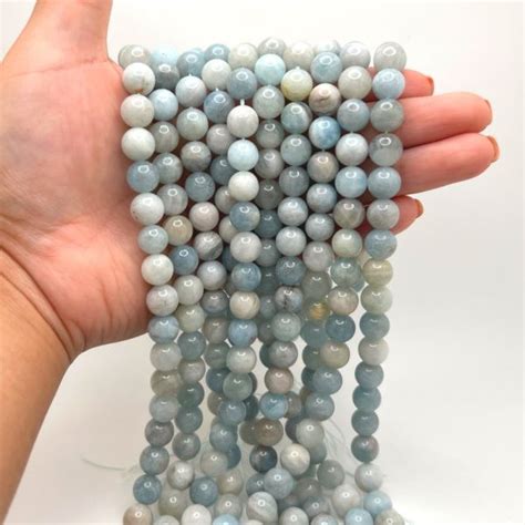 Smooth Round Aquamarine Gemstone Beads Choose Size 16 St