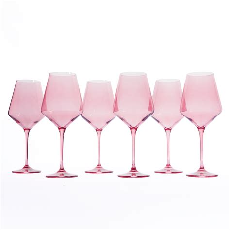 Stemmed Wine Glasses In Coral Peach Pink Set Of 6 By Estelle Colored