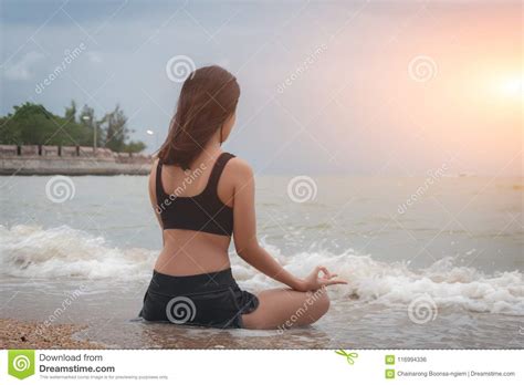 Serenity, Meditation and Yoga Practicing Stock Photo - Image of beach
