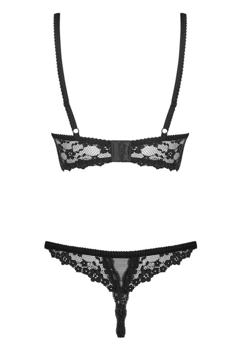 Letica Black Lace Cupless Lingerie Set Open Bralette Open Crotch Panties Open Chest Sexy See
