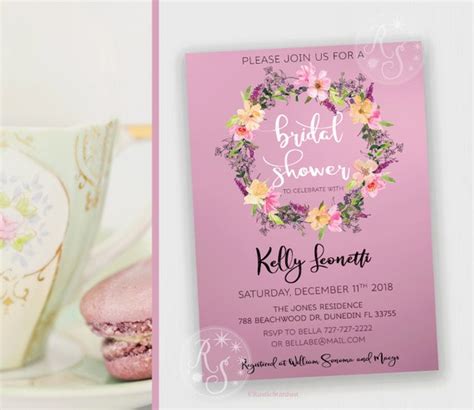 Pink Floral Wreath Bridal Shower Invitation Digital Or Etsy