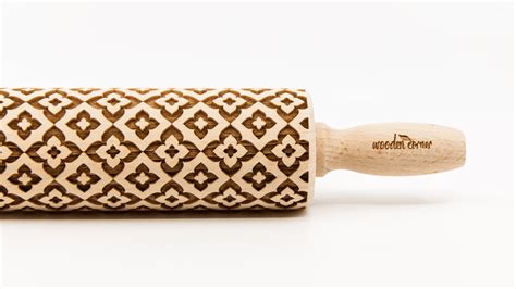 No R188 Geometric 7 Pattern Rolling Pin Engraved Rolling Rolling
