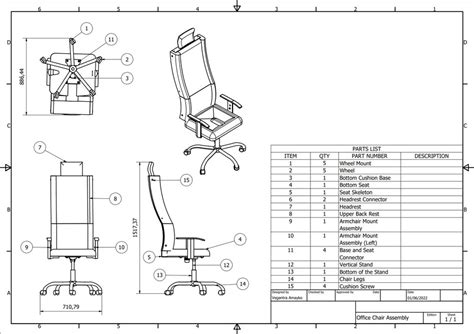 2d Drawing Of Office Chair Part And Assembly 3d Cad Model Library