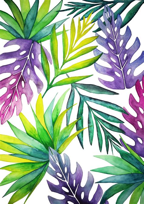 Botanical Print Tropical Palm Leaves Green Watercolour Etsy Uk