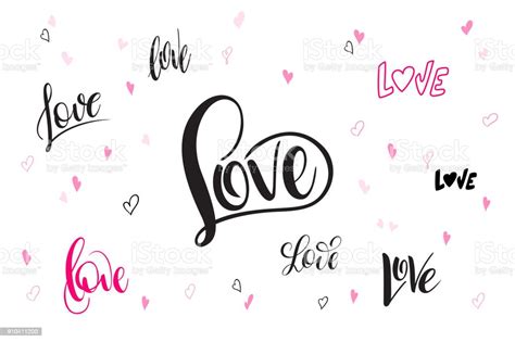 Vector Hand Lettering Valentines Day Love Greetings Labels Set With