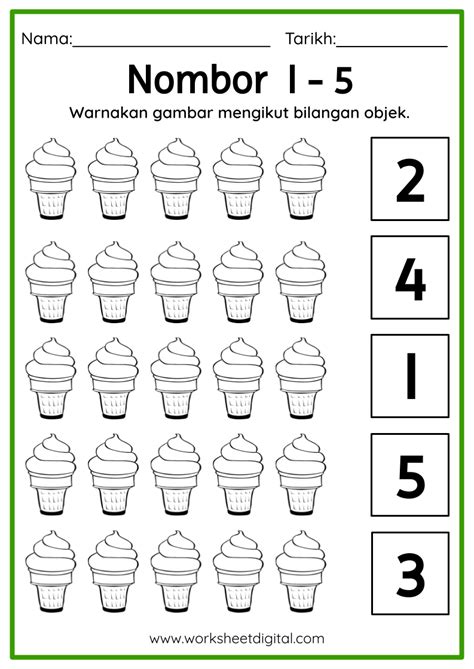 Nombor 1 10 Worksheet Digital