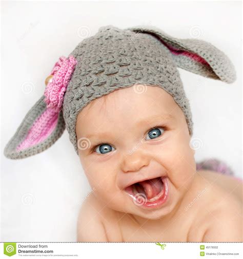 Smiling Baby Like A Bunny Or Lamb Stock Photo Image Of