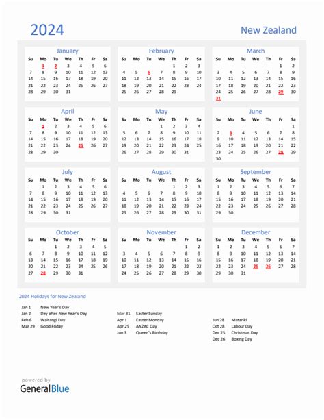 2024 Calendar Printable With Holidays Nz Katha Maurene