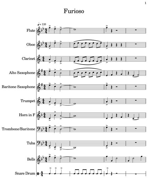 Furioso Sheet Music For Flute Oboe Clarinet Alto Saxophone
