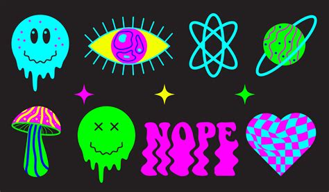Psychedelic Trippy Sticker Pack Acid Rave Isolated Objects Print For