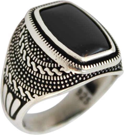 Solid 925 Sterling Silver Jewelry Onyx Stone Men Ring