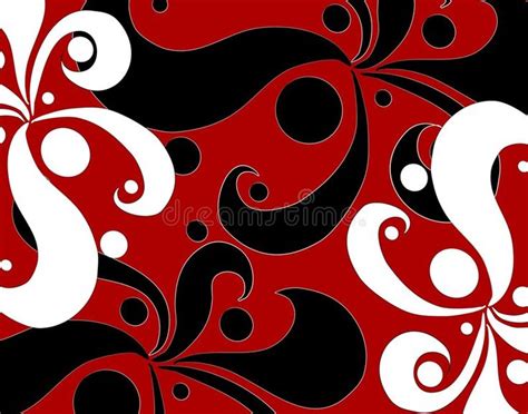 Retro Black Red White Pattern An Abstract Retro Semi Floral Pattern Of