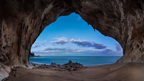Nature Landscape Moon Bay Cave Sunrise Sea Beach Sand Clouds Wallpapers Hd Desktop