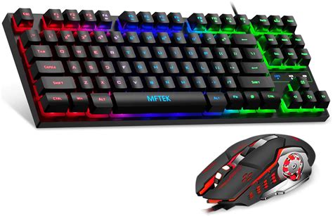Mftek Rgb Rainbow Gaming Keyboard And Mouse Combo Compact 87 Keys