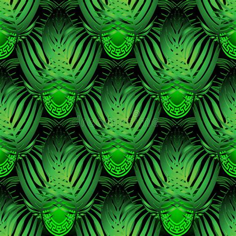 Tropic Leaves 3d Vector Seamless Pattern Ornamental Greek Style