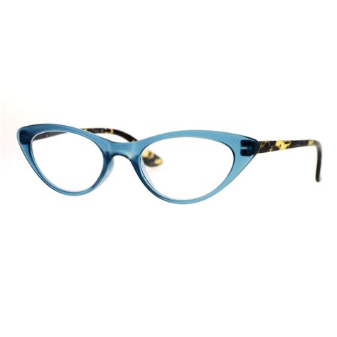 Womens Retro Design Narrow Cat Eye Plastic Reading Glasses Blue 20