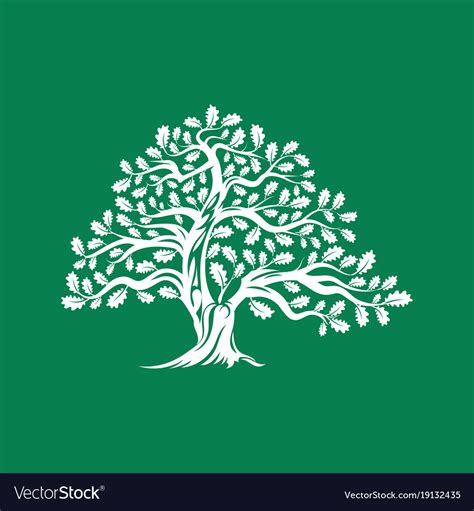 Huge And Sacred Oak Tree Silhouette Logo Badge Vector Image