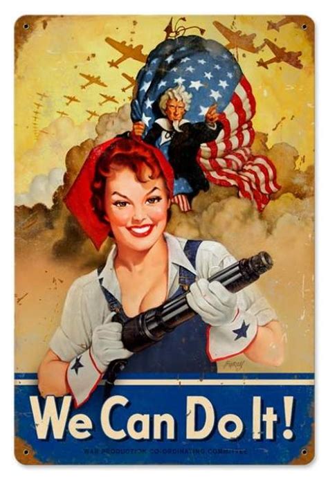 Retro We Can Do It Pin Up Girl Metal Sign 18 X 12 Inches