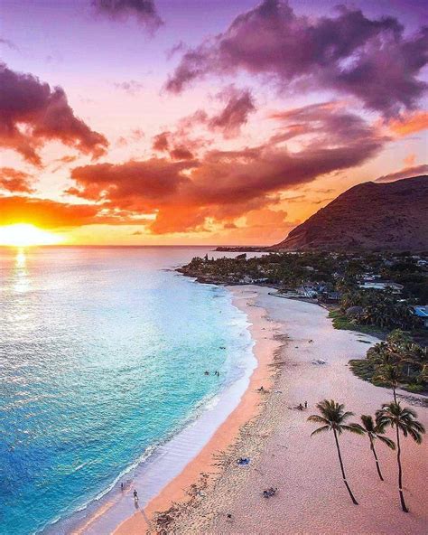 Hawaiian Sunset Beautiful Beaches Paradise Hawaiian Sunset Beach