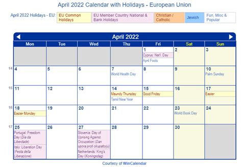 Print Friendly April 2022 Eu Calendar For Printing