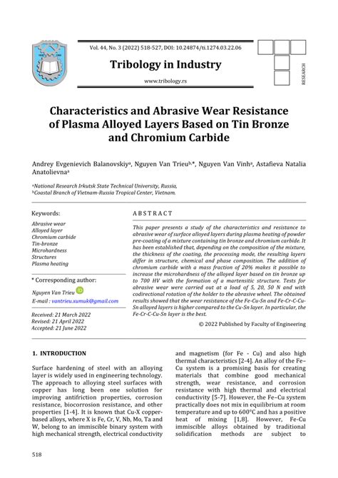 Pdf Characteristics And Abrasive Wear Resistance Of Plasma Alloyed