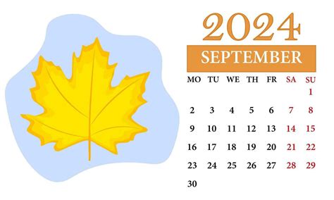 September Monthly Calendar 2024 With A Leaf 25751413 Vector Art At Vecteezy