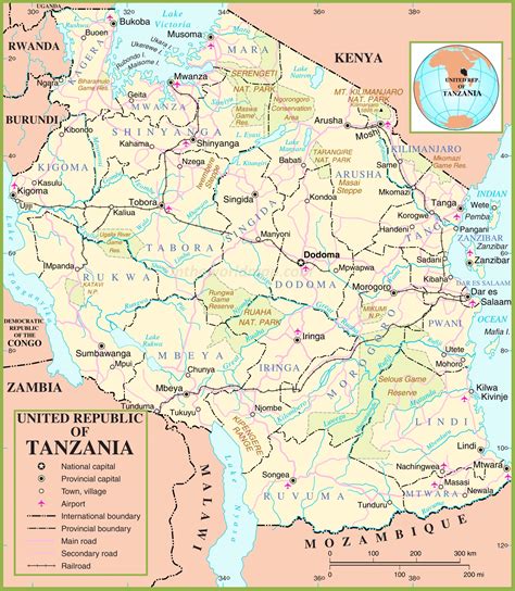 Large Detailed Map Of Tanzania With Relief Roads Citi