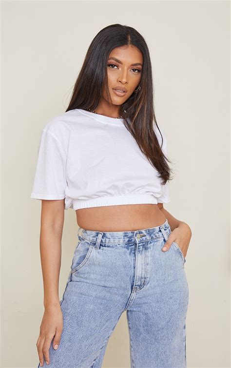 white cropped t shirt tops prettylittlething il