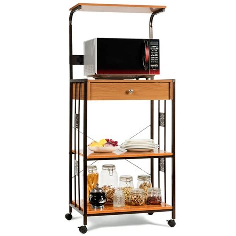 Costway 59 Bakers Rack Microwave Stand Rolling Kitchen Storage Cart Welectric Outlet