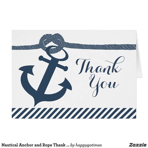 Nautical Anchor And Rope Thank You Card Modern Look Anchor And Rope In