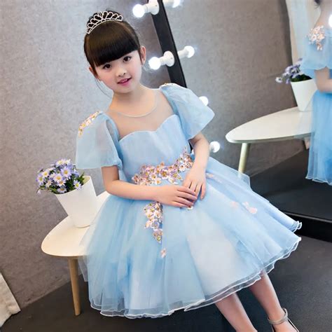 2017 New Korean Sweet Cute Baby Girls Blue Color Summer Princess Dress