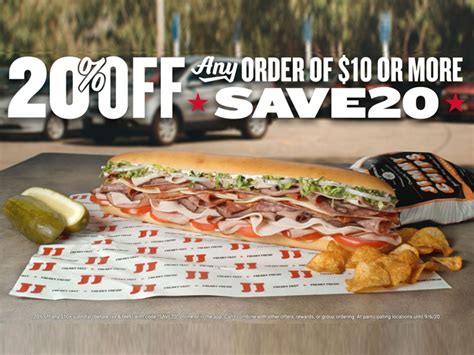 $10 off $35+ first order promo code: Jimmy John's Offers 20% Off Any Online Order Of $10 Or ...