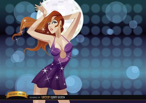 Sexy Redhead Girl Dancing In Disco Vector Download