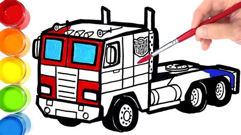 How To Draw And Color Transformers Optimus Prime Trailer Truck Learn