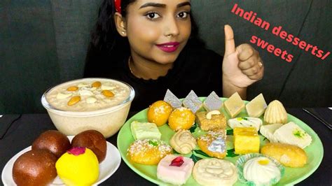 Indian Dessertssweets Eating🤤 Gulab Jamun Kaju Barfi Kheer Laddu😍 Food Eating Videos