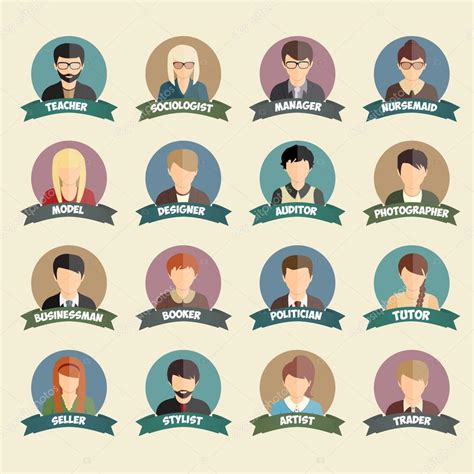 Set Of Colorful Profession People Flat Style Icons In Circles — Stock