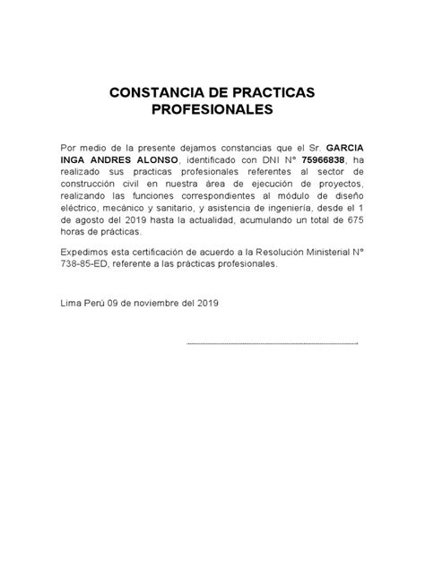 Constancia De Practicas Profesionales Pdf