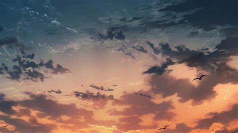 Download 1920x1080 Anime Landscape Sunset Clouds Water