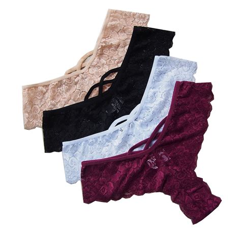 Buy 4 Pack Womens Lace Thongs Bikini Panties Sexy Lingerie Panty G String Underwear Online At