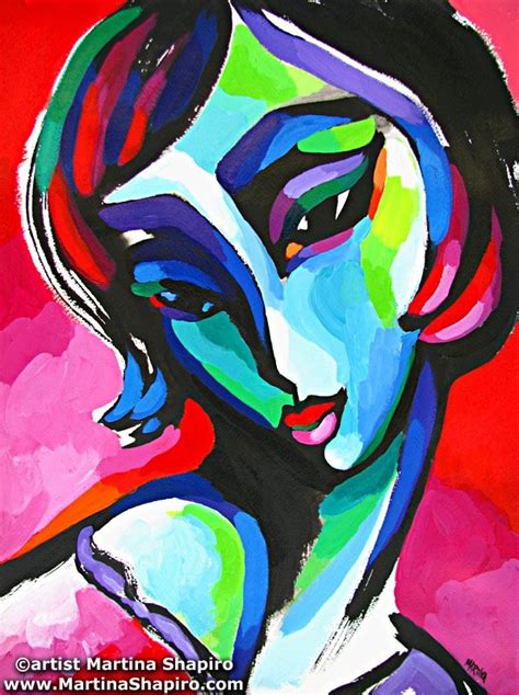 Artist Martina Shapiro Abstract Female On Red Painting