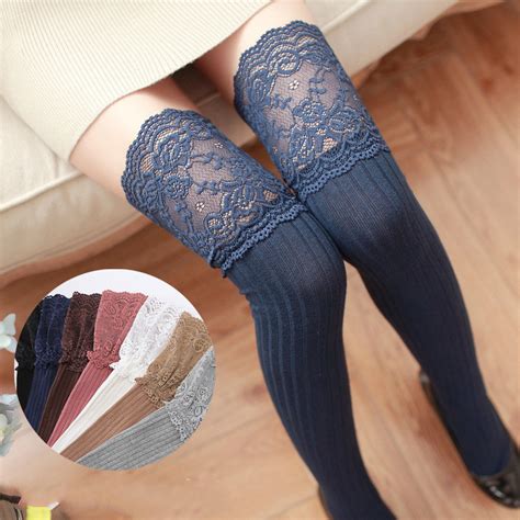 Classic Striped Pattern Thigh High Stockings Sweet Japanese Lace Sexy