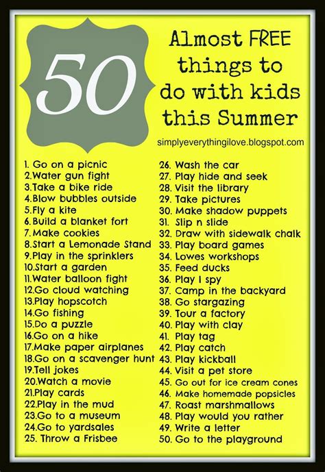 Simply Everthing I Love 50 Almost Free Things To Do With Kids This
