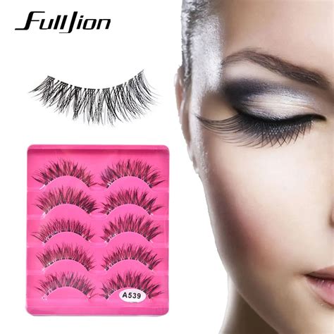 fulljion 5 pair false eyelashes thick nautral cross fake eye lashes handmade soft eyelashe